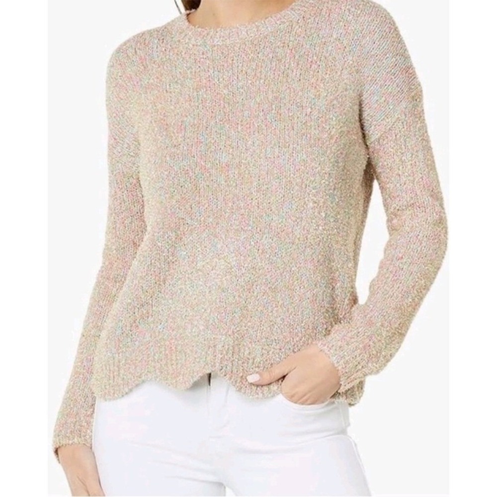Lilly Pulitzer Metallic Confetti Knit Sweater Scalloped Hem Colorful Top S NWT